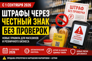 С 1 сентября 2026 года в России начинает действовать механизм автоматических штрафов (автоштрафов) за нарушения в обороте маркированных товаров. 